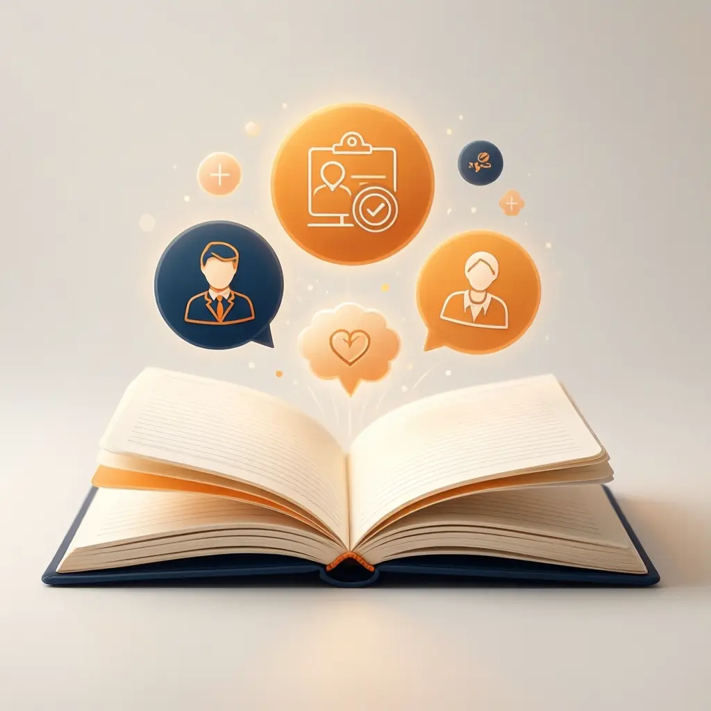 Aufgeschlagenes Buch mit Wissens-Symbolen – der Blog von gehalt-optimiert.de